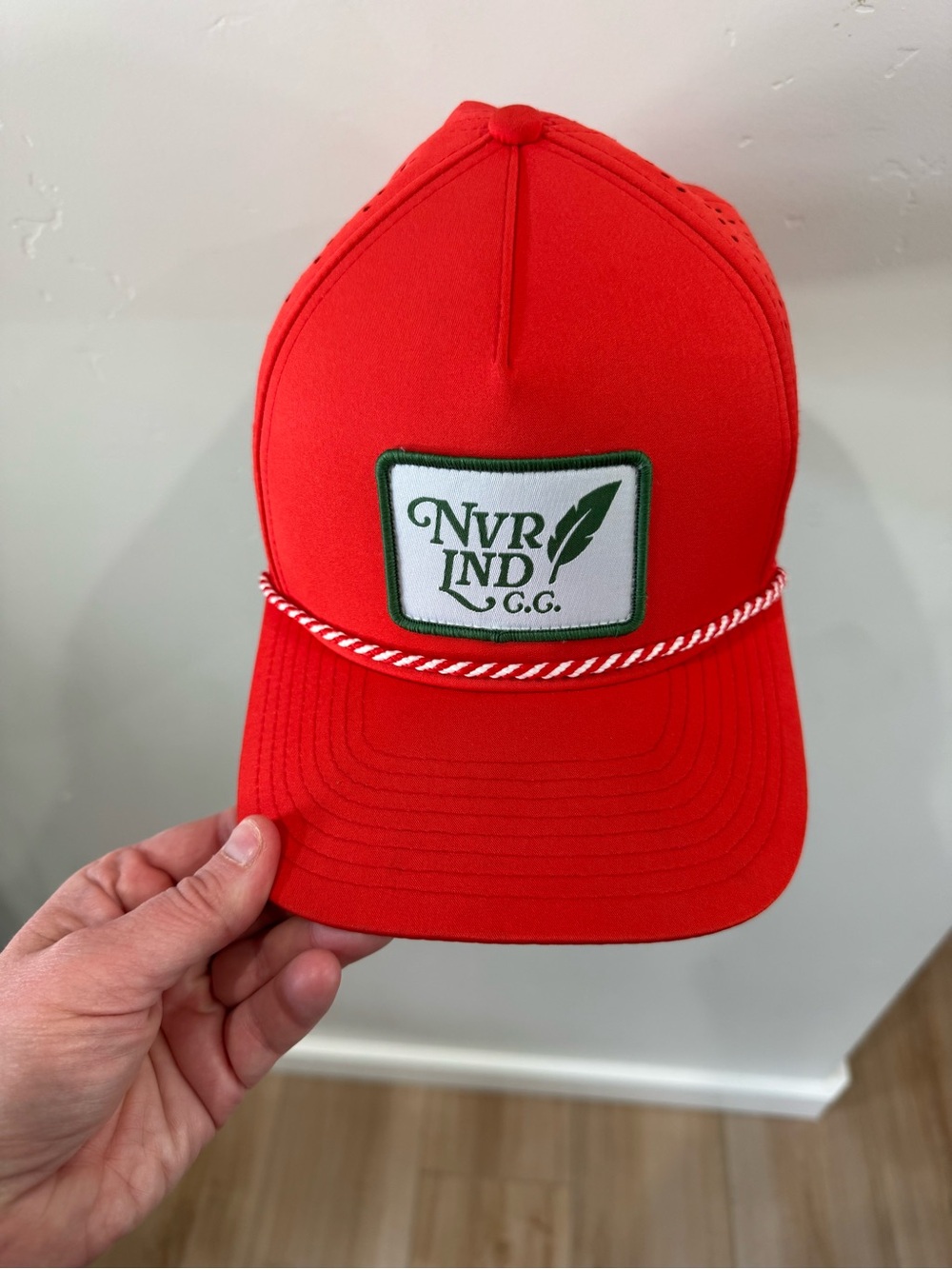 NVR LND G.C. Red Rope-Trim Trucker Hat brand new without tags
